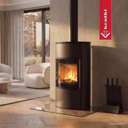 Stufa in acciaio con camicia d'acqua KRATKI BJORN Aqua 10 kW Ø 150 maniglia in legno esotico di Jatoba
