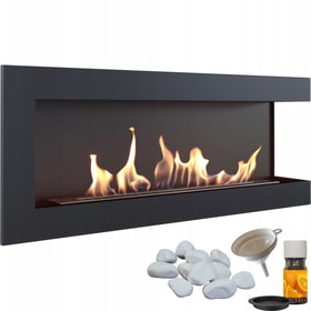 Wall mounted Bioethanol fireplace DELTA 1200 TÜV right-sided with decorative stones set