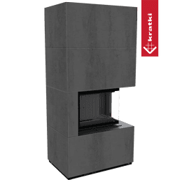 Kaminbausatz KRATKI FLOKI BOX rechts 8 kW Ø 160 Quarzsinter NATURALI PIETRA DI SAVOIA ANTRANCITE BOCCIARDATA schwarz Verkleidung