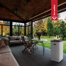 Estufa de Gas Exterior Patio Slim acero blanco control manual 8,2 kW