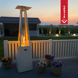Outdoor Kaasulämmitin Sateenvarjo Teräs Valkoinen 12 kW Set