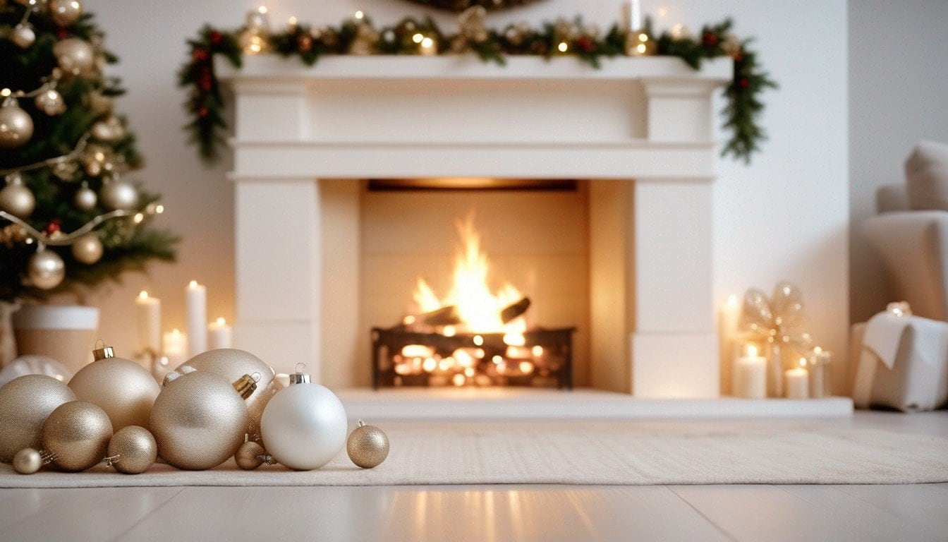 dekoracje świąteczne na kominek kolor biały i kremowy
